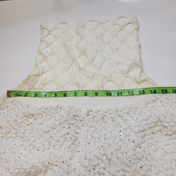 Glitter Sparkly Knit Long Sleeve Turtleneck White Poncho - Picture 7 of 11